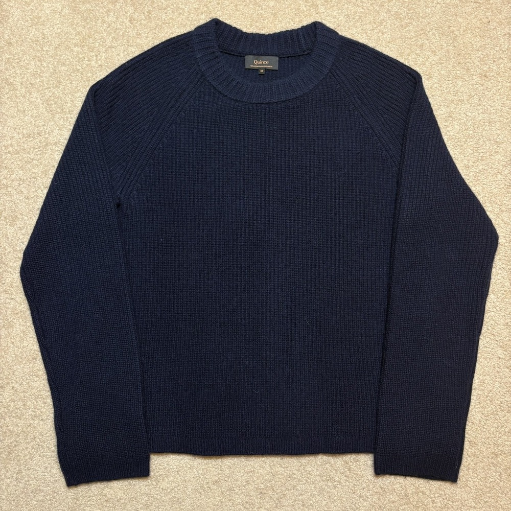 Quince Sweater Mens Medium Navy Knit 100% Mongolian Cashmere Fisherman Crewneck